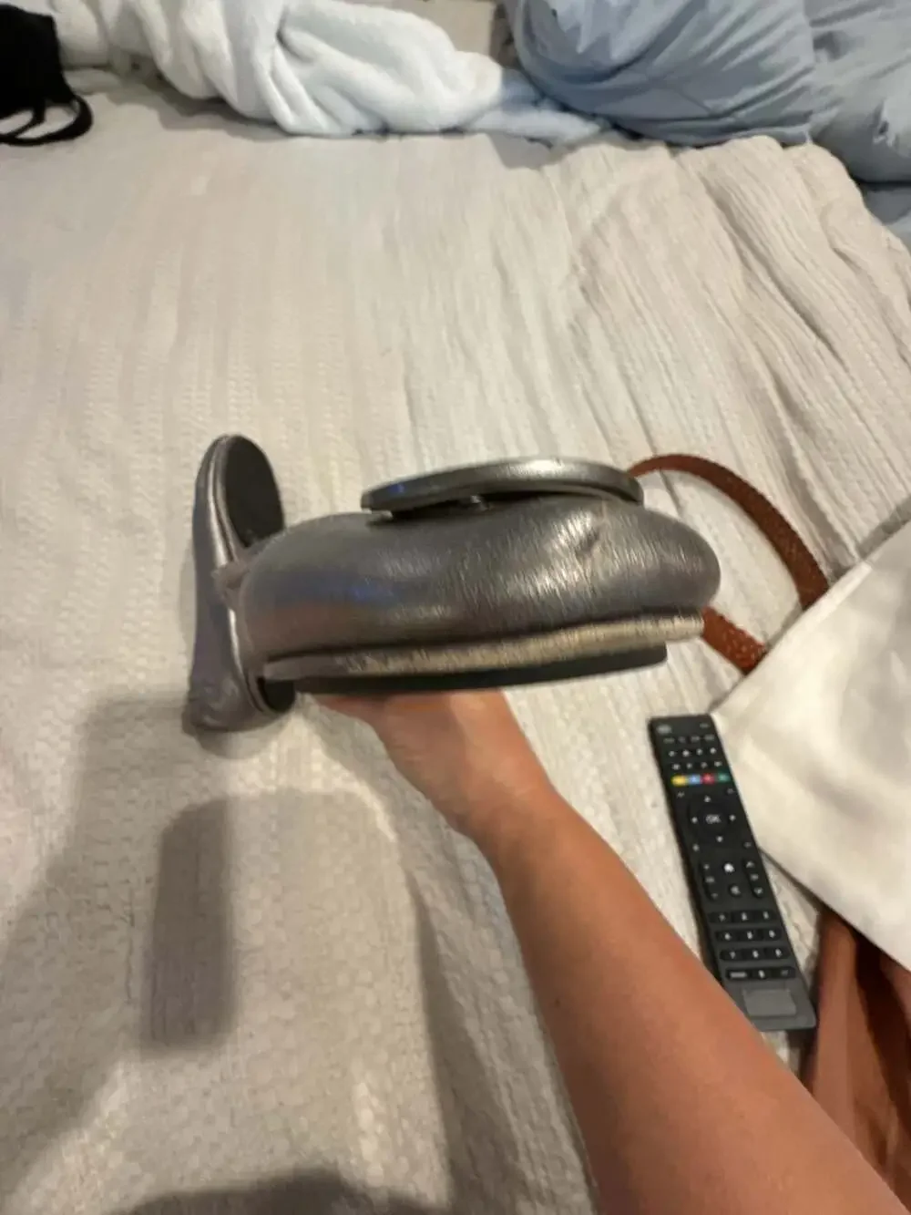 Tory Burch Reva Metallic Silver Leather Ballet Flats